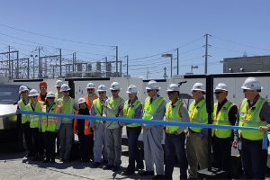 PG&E coworkers, Tesla employees and community leaders attended the ribbon cutting for PG&E's Elkhorn Battery System.